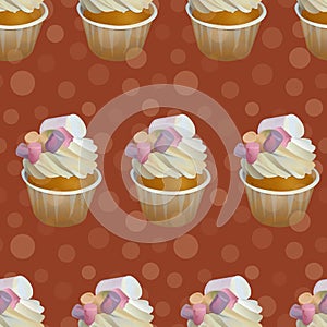 Seamless pattern with sweet cupcakes. Yummy dessert can be used for textile printing, ads, birthday greeting card, the childrens m