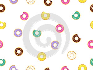 Seamless pattern sweet donuts white background. Colorful tasty donuts collection