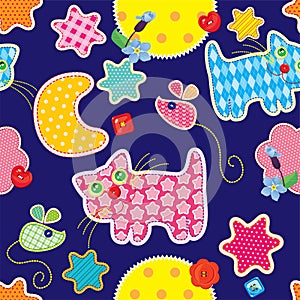 Seamless pattern - sweet dreams - cat, mouse