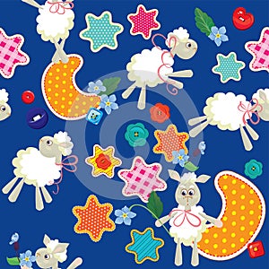 Seamless pattern - sweet dreams - sheep toys, stars