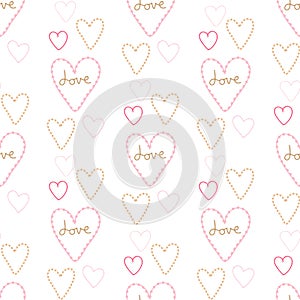 Seamless pattern of sweet hearts on a white background.