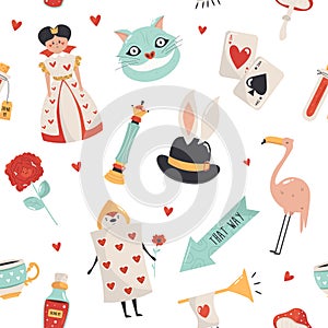 Seamless pattern with symbols from Alice in Wonderland