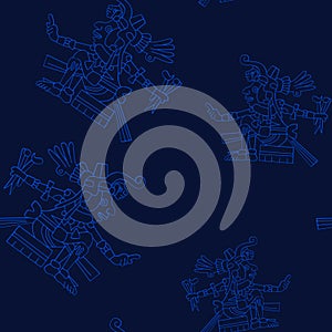 Seamless pattern with symbols from Aztec codices