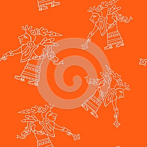 Seamless pattern with symbols from Aztec codices