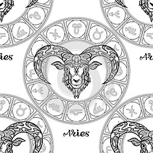 Seamless pattern with symbols of a horoscope, signs of the zodiac