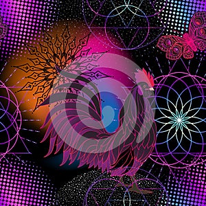 Seamless pattern with symbols of nocturne magic photo
