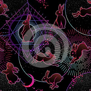 Seamless pattern with symbols of nocturne magic photo