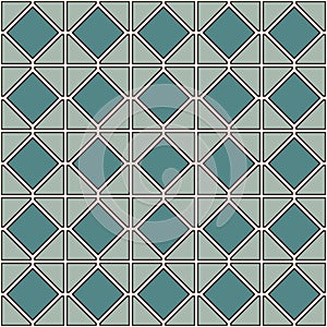 Seamless pattern with symmetric geometric ornament. Blue color diamond abstract background. Mosaic wallpaper.