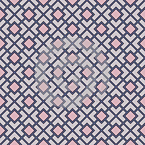 Seamless pattern with symmetric geometric ornament. Pastel color diagonal square chain background. Mosaic wallpaper