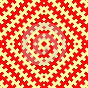 Seamless pattern with symmetric geometric ornament. Red counter embattled lines on yellow background. Heraldry motif. photo