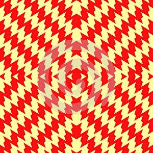 Seamless pattern with symmetric wavy lines ornament. Red color jagged stripes on yellow background. Zigzag motif. Vector