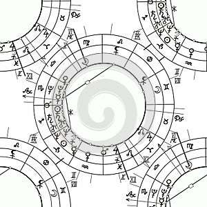 Seamless pattern synastry natal astrological chart, zodiac signs