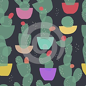 seamless pattern of tall long cactus from geometric shapes