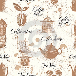 Seamless pattern on the tea and coffee theme