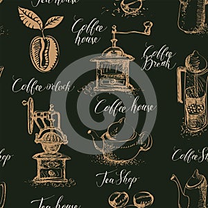 Seamless pattern on the tea and coffee theme