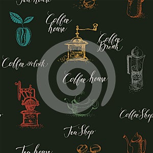 Seamless pattern on the tea and coffee theme