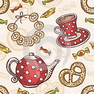 Seamless pattern with tea set