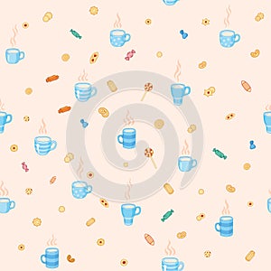 Seamless pattern tea time and sweets