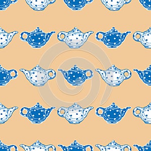 Seamless pattern of teapots sketches