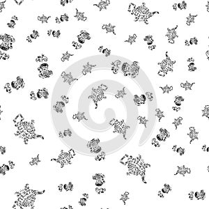 Seamless pattern of teapots and teacups isolated on white background. Chinese seamless pattern of teapots and teacups collection