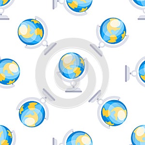 Seamless pattern with terrestrial globe rotating on its axis
