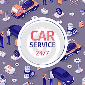 Seamless Pattern with Text for Car Repair Service photo