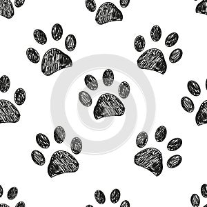 Seamless pattern for textile design. Black and white paw print pattern
