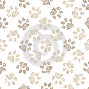 Seamless pattern for textile design. Seamless light brown colored paw print photo