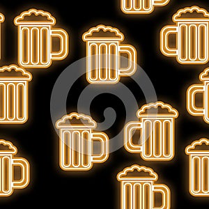 Seamless pattern, texture abstract neon bright glowing glowing yellow from the icons for the bar from the glasses of craft craft