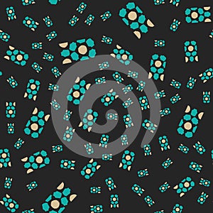 Seamless pattern texture background with geometric shapes, colored and rotated in different sizes in black, blue, brown colors