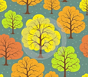 Seamless pattern texture backgrund with stylized colorful autumn fall trees photo