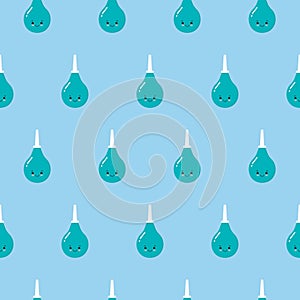 Seamless pattern texture of endless repeating medical rubber blue cute enema pears for cleaning the intestines on a white