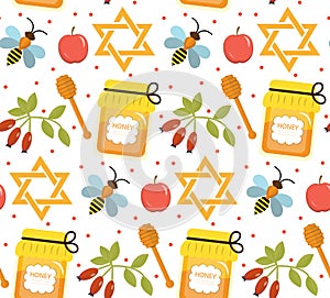 Seamless pattern, texture for the Jewish new year. Rosh Hashanah, Shana Tova background wallpaper. Vector illustration