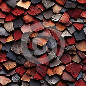 seamless pattern texture of red tile stone shingles with cracks on background