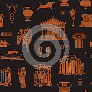 Seamless pattern on the theme of ancient Greek culture