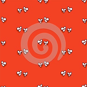 Seamless pattern with thin outline of white hearts isolated on red background. hand drawn vector. modern scribble for kids, wallpa photo