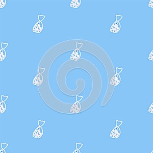 Seamless pattern with thin white outline sweet bag candies isolated on blue background. hand drawn vector. modern scribble for kid