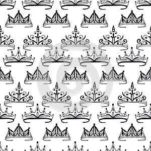 Seamless pattern of tiaras, crowns. Vector stock illustration eps 10.