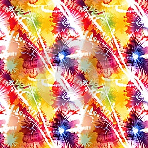 Seamless pattern, tie-dye fabric, bartique printed on fabric and paper. Ai generated.