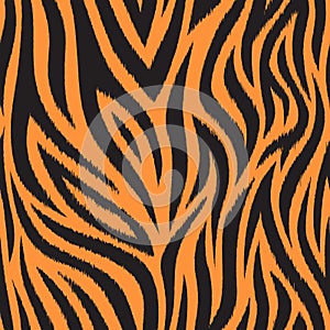 Seamless pattern with tiger skin. Black and orange tiger stripes. Popular texture.