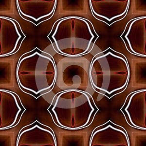 The seamless pattern of the tile is a square kaleidoscope in chocolate tones