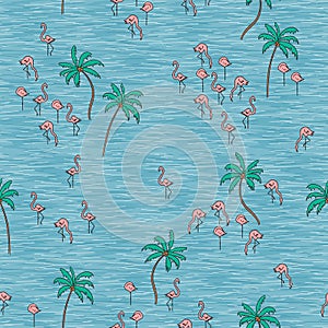 Seamless pattern with tiny flamingos