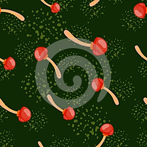 Seamless pattern with toadstool mushrooms. Magical fly agaric wallpaper