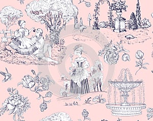 seamless pattern Toile de Jouy. French provence wallpaper. Digital paper provence style. photo