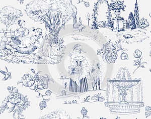 seamless pattern Toile de Jouy. French provence wallpaper. Digital paper provence style. photo