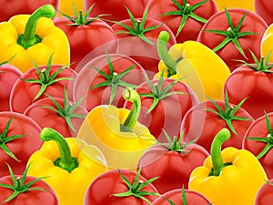 Seamless pattern with tomatoes and sweet pepper