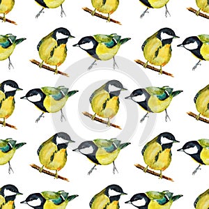 Seamless pattern with tomtits