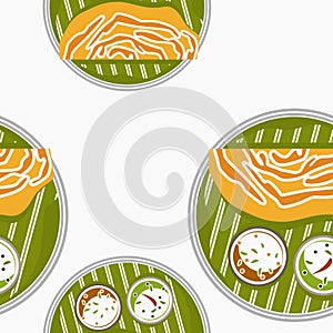 Seamless Pattern of Top View Masala Dosa on Plate Vector Illustration