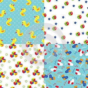 Seamless pattern of toys,polka dot,socks,stars