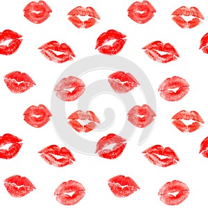 Seamless pattern with trace red lips kisses